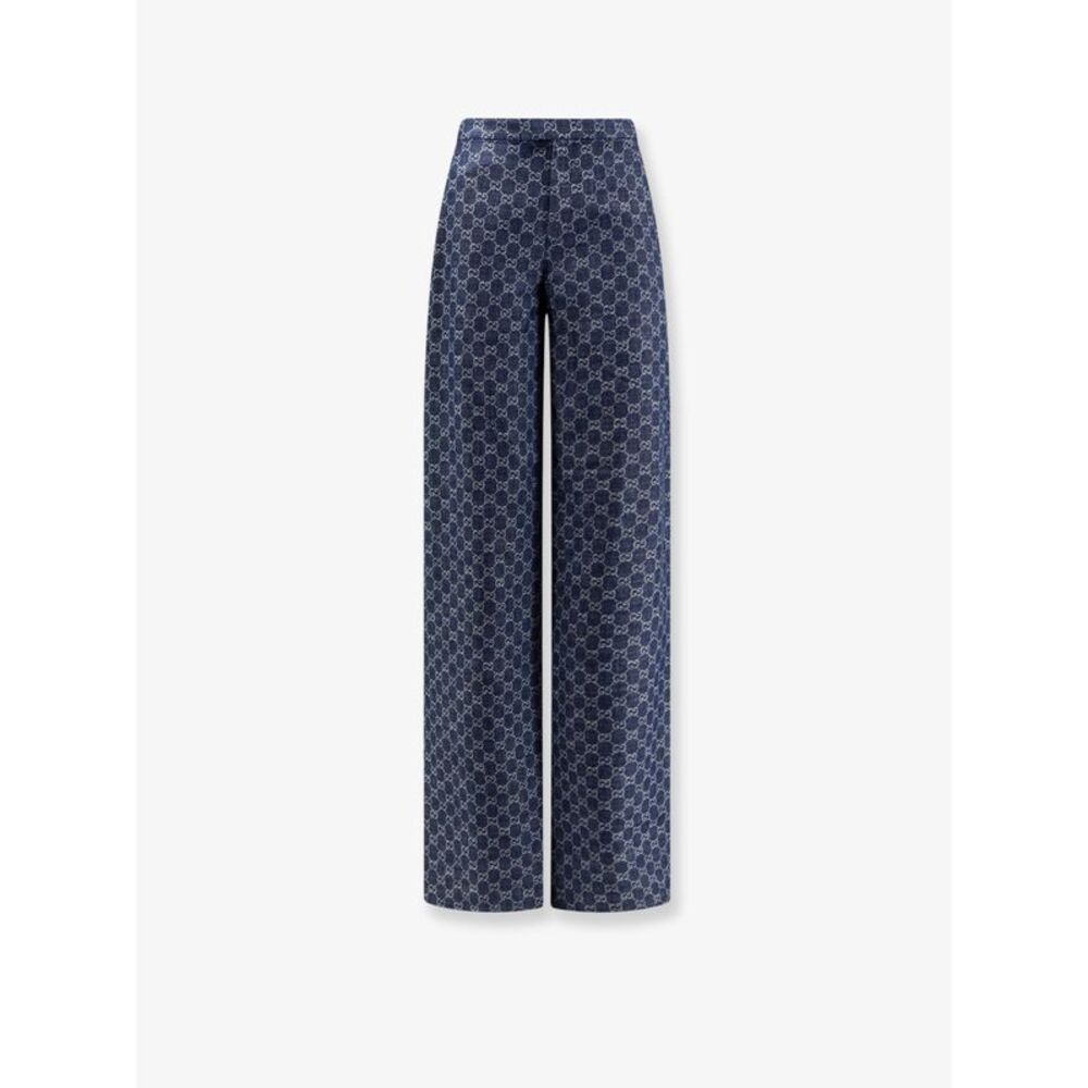 Gucci Women Cotton Denim Trousers With Gg Motif